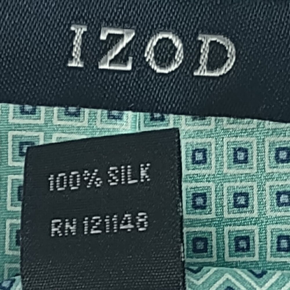Izod Men's Very Light Blue, White, Blue Square Patterned 100% Silk Necktie - Picture 7 of 8